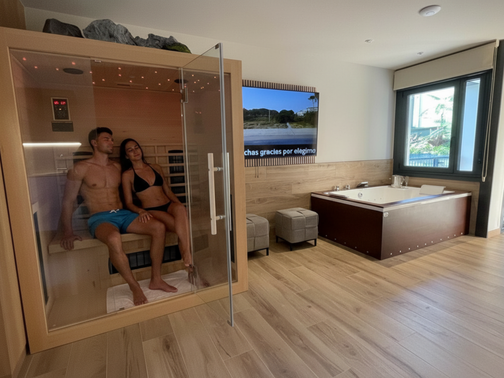 Pareja en la sauna de La Villa en Sanxenxo Deluxe